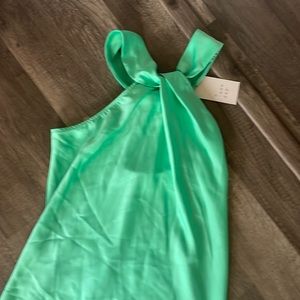 Green satin halter dress